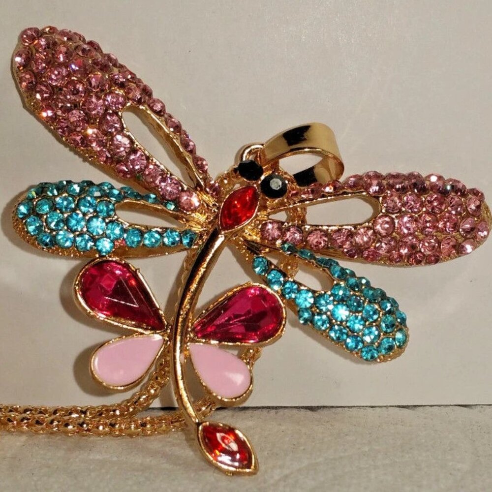 Betsey Johnson Crystal Dragonfly Pendant with Necklace